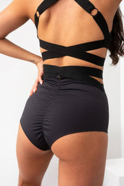 Tara high waist shorts from Lunalae in black with criss cross waist band