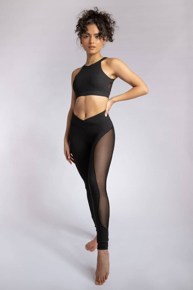 Black Croc Leggings from Creatures Of XIX. Black leggings with a side mesh panel
